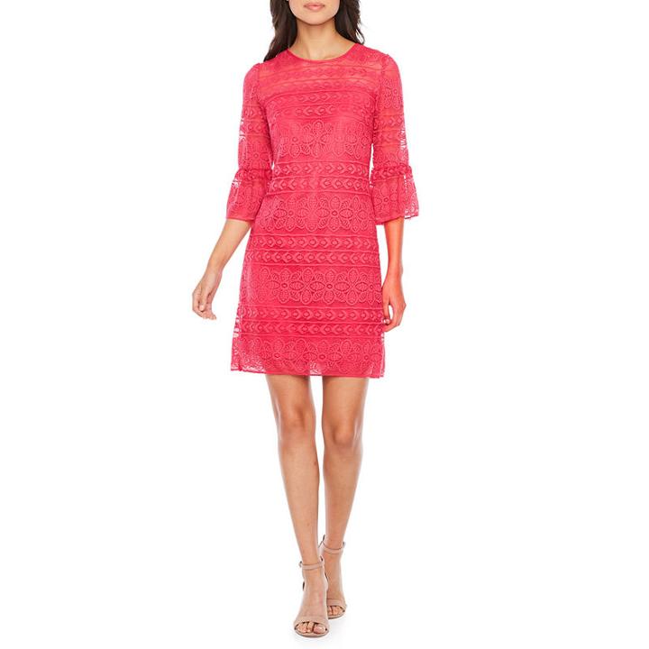 R & K Originals 3/4 Bell Sleeve Lace Shift Dress