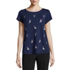 Liz Claiborne Short Sleeve Embroidered Tee - Tall