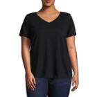 Boutique + Short Sleeve Scoop Neck T-shirt-womens Plus Short
