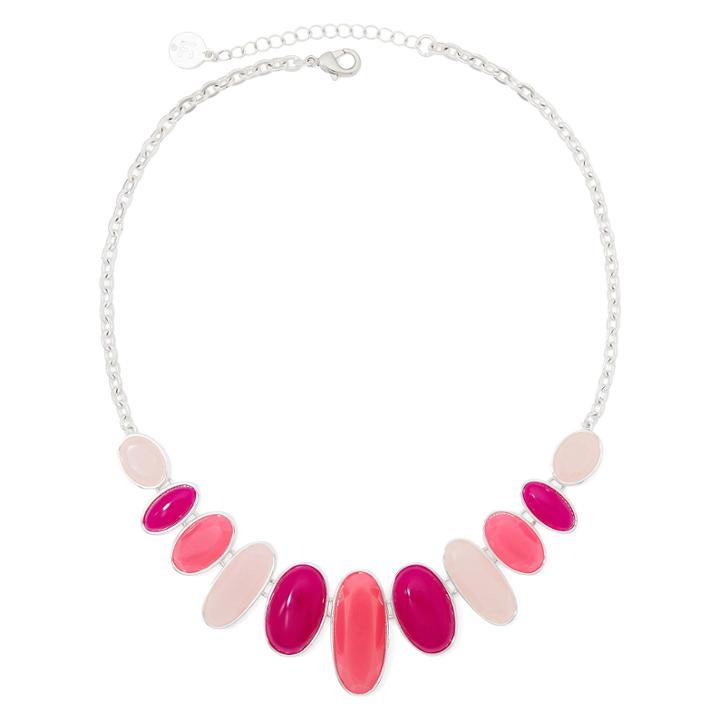 Liz Claiborne Oval Multicolor Stone Silver-tone Collar Necklace
