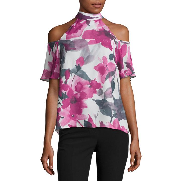 Worthington Short Sleeve Cold Shoulder Blouse