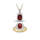 Genuine Garnet & Lab Created White Sapphire 2 Pc- Boxed Set In 14k Gold Over Silver