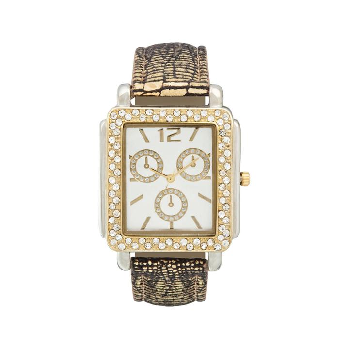 Womens Square Crystal-accent Glitz Strap Watch