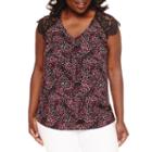 City Streets Short Sleeve V Neck Woven Blouse-plus