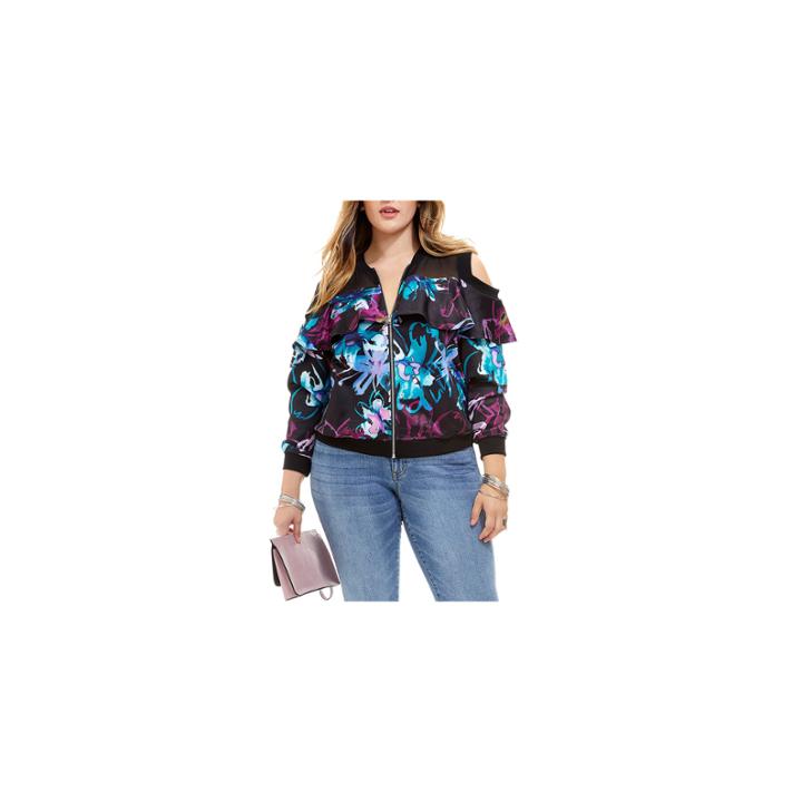 Fashion To Figure Erica Floral Bomber Jacket-plus