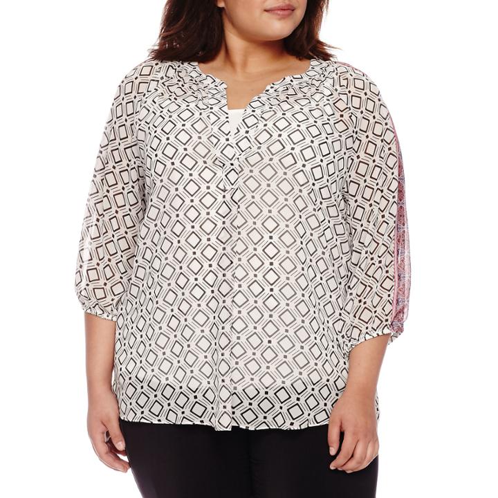Alyx 3/4 Sleeve Y Neck Woven Blouse-plus