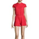Love Reigns Short-sleeve Scallop Trim Belted Lace Romper