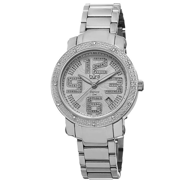 Burgi Womens Silver Tone Strap Watch-b-091ss