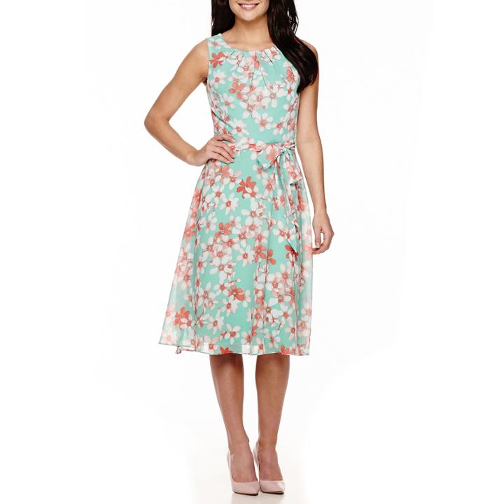 R & K Originals Sleeveless Floral Print Fit-and-flare Dress
