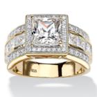 Diamonart Womens 3 Ct. T.w. Princess White Cubic Zirconia Gold Over Silver Engagement Ring