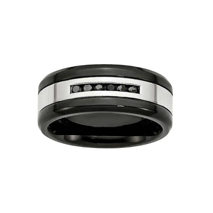 Mens 1/4 Ct. T.w. Color-enhanced Black Diamond Ion-plated Stainless Steel Wedding Band