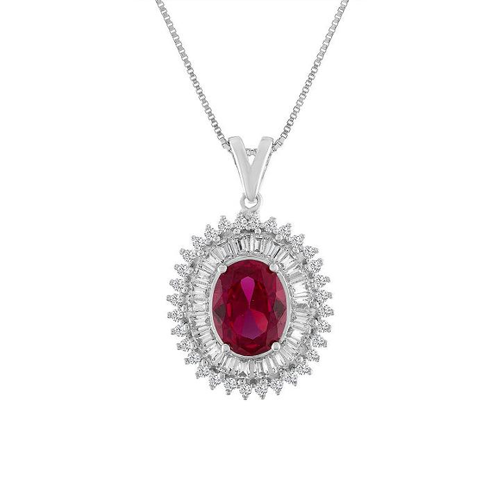 Womens Lab Created Red Ruby Oval Pendant Necklace