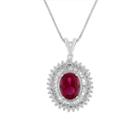 Womens Lab Created Red Ruby Oval Pendant Necklace