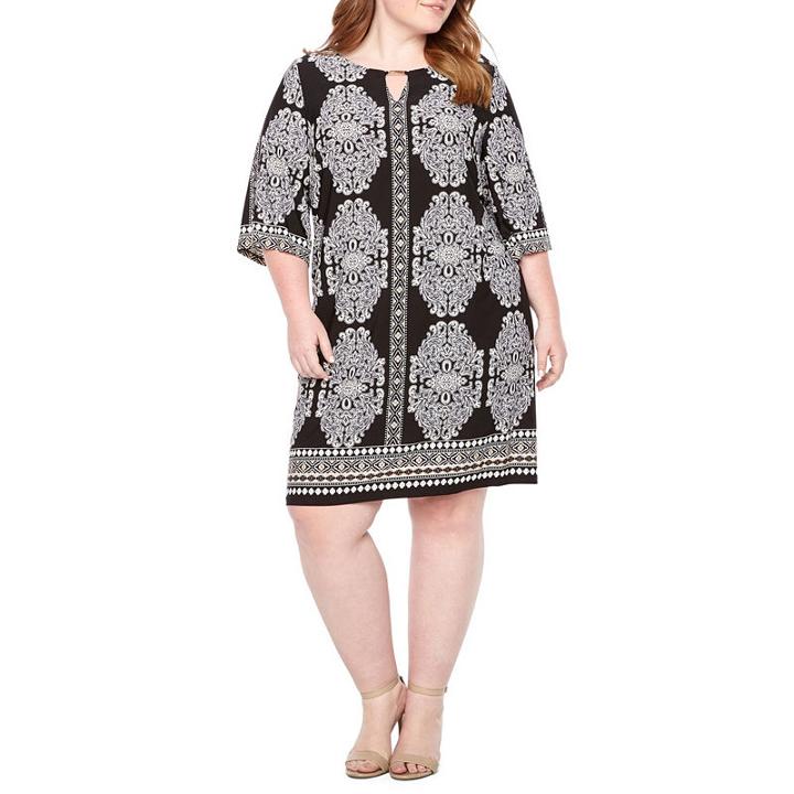 Studio 1 3/4 Sleeve Medallion Shift Dress - Plus
