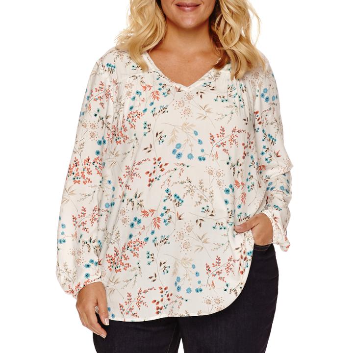 St. John's Bay 3/4 Sleeve V Neck Rayon Blouse-plus