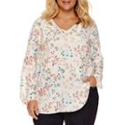 St. John's Bay 3/4 Sleeve V Neck Rayon Blouse-plus