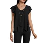 By & By Short Sleeve V Neck Georgette Blouse-juniors