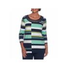Alfred Dunner Montego Bay 3/4 Sleeve Scoop Neck Stripe T-shirt-womens