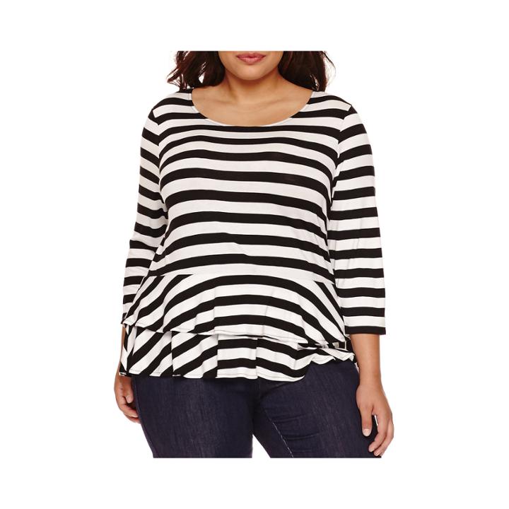 Boutique+ 3/4-sleeve Peplum Knit Top - Plus