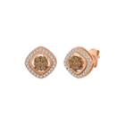 1/2 Ct. T.w. White And Champagne Diamond 10k Rose Gold Cluster Earrings