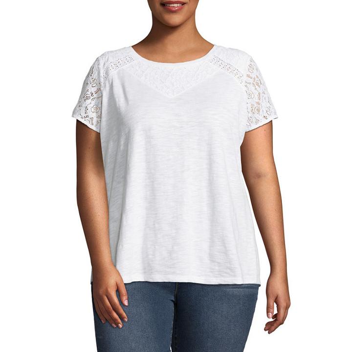 Liz Claiborne Lace Inset Tee- Plus