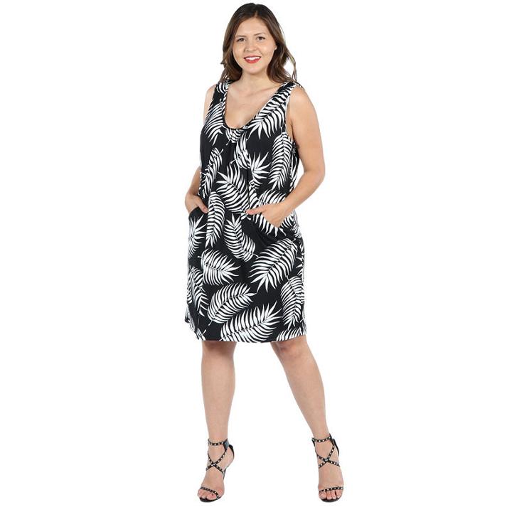 24seven Comfort Apparel Aviana Black Feather Pattern Mini Dress - Plus