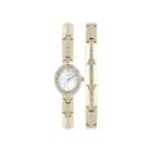 Elgin Womens Gold-tone And Crystal Watch And Bracelet