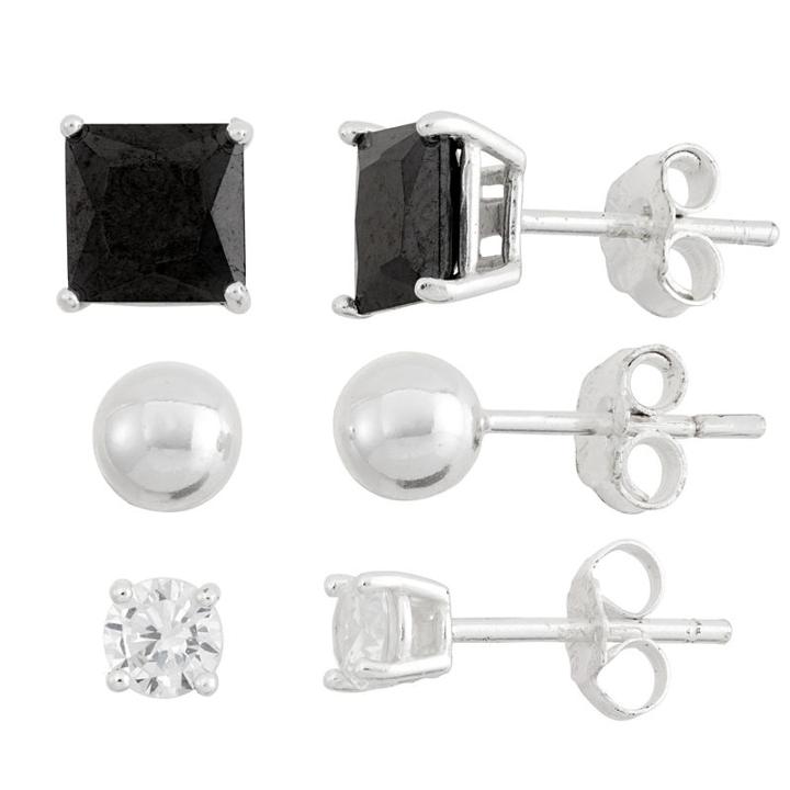 3 Pair 5 Ct. T.w. Black Cubic Zirconia Sterling Silver Earring Sets