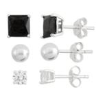 3 Pair 5 Ct. T.w. Black Cubic Zirconia Sterling Silver Earring Sets