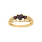 Genuine Garnet And Diamond-accent 3-stone Heart Ring