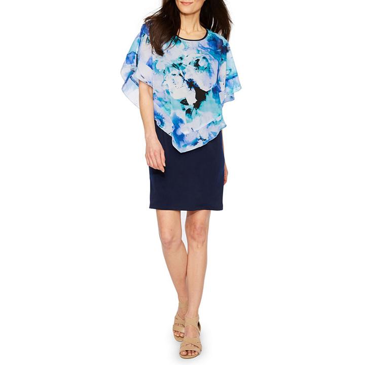 Byer California Short Sleeve Floral Shift Dress-petites