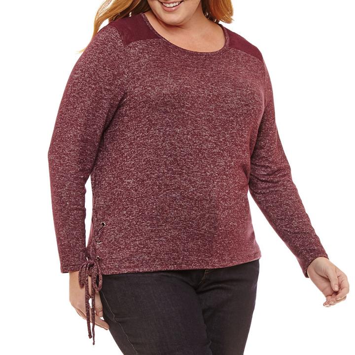 St. John's Bay Long Sleeve Side Lace Cozy Tee - Plus