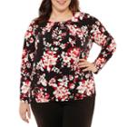 Liz Claiborne Long Sleeve Pleat Neck Top-plus