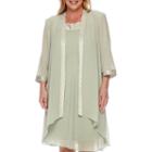 Maya Brooke 3/4-sleeve Pleated Satin-trim Trapeze Jacket Dress - Plus