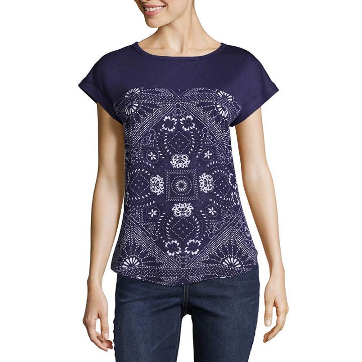 Rewind Short Sleeve Round Neck Abstract T-shirt-womens Juniors