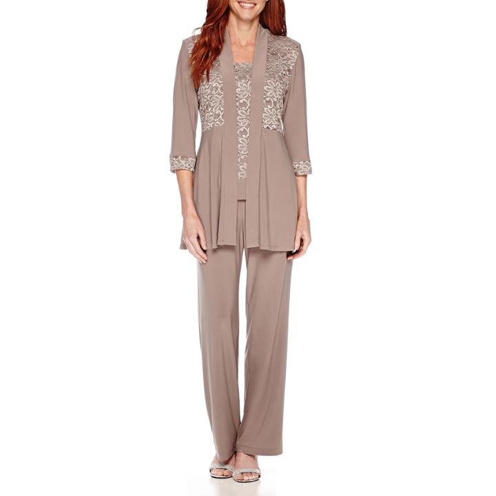 R & M Richards Long-sleeve Glitter Lace Jacket And Formal Pant Suit Set