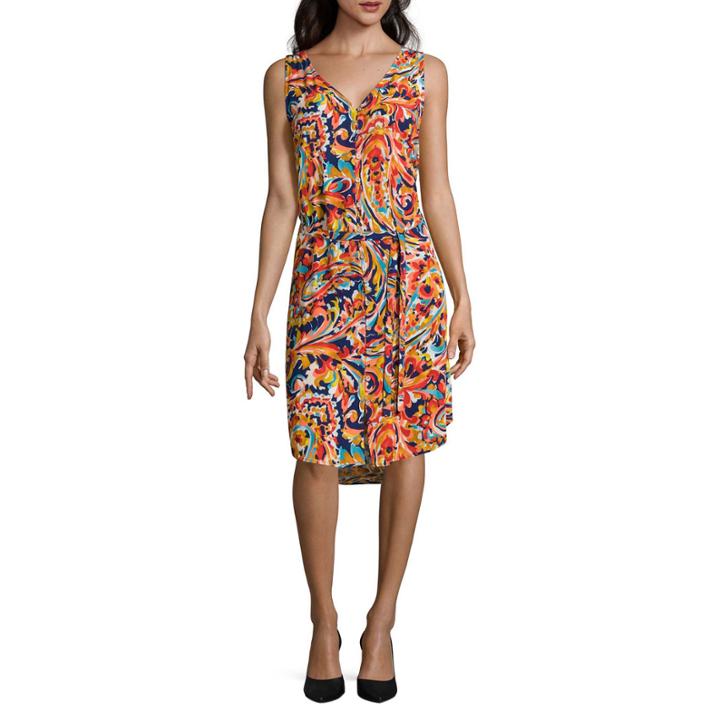 Liz Claiborne Sleeveless V-neck Button-front Dress