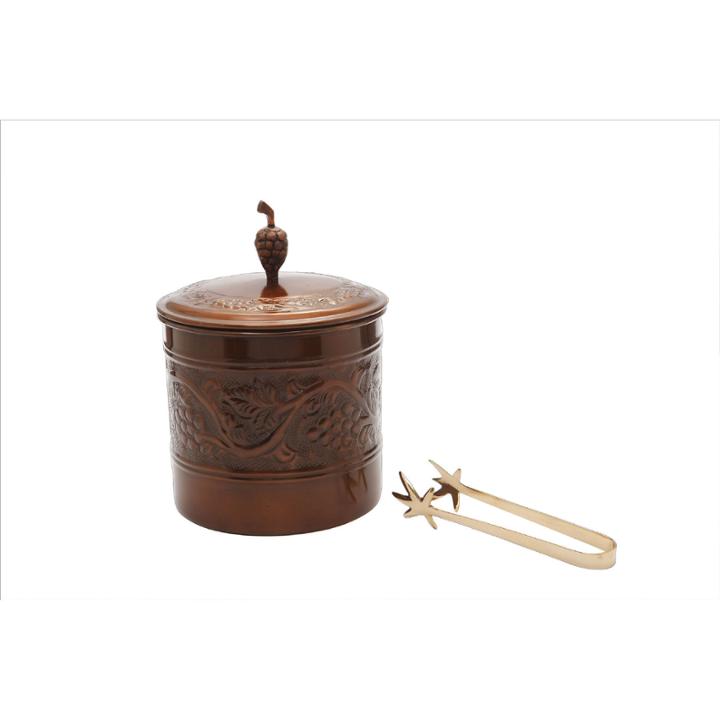 Old Dutch Antique Embossed Heritage Ice Bucket With Brass Tongs 3 Qt