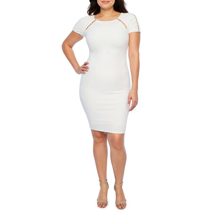 Premier Amour Short Sleeve Beaded Sheath Dress