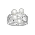 Certified Sofia Bridal Cultured Freshwater Pearl & Swarovski Cubic Zirconia Sterling Silver Ring