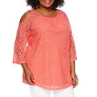 Worthingto 3/4 Sleeve Cold Shoulder Lace Blouse - Plus