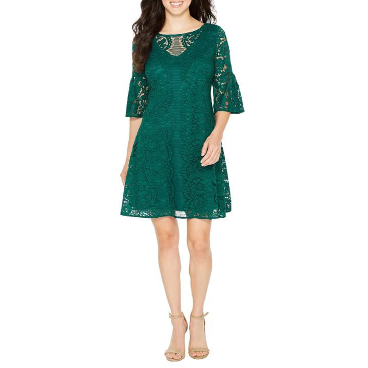 Danny & Nicole 3/4 Sleeve Lace Trapeze Dress