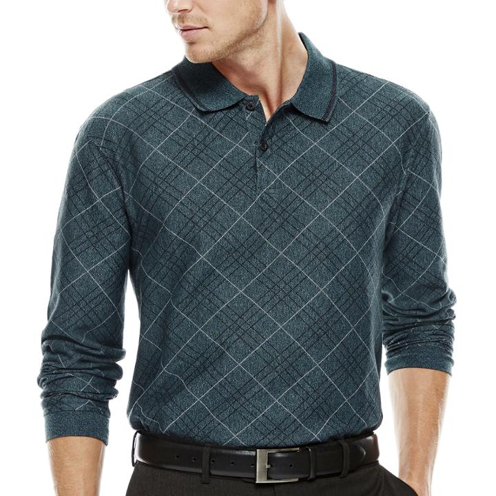 Haggar Long-sleeve Jacquard Knit Polo