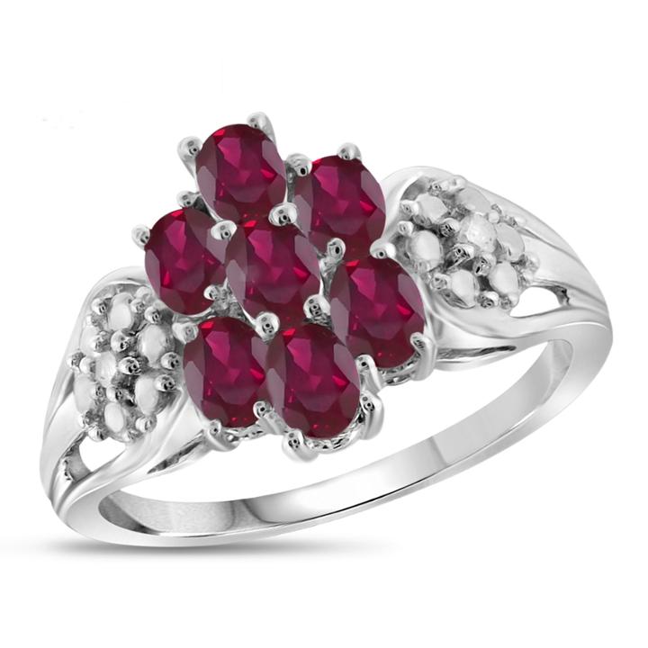 Womens Diamond Accent Red Lab Created Ruby In Sterling Silver Cluster Ring