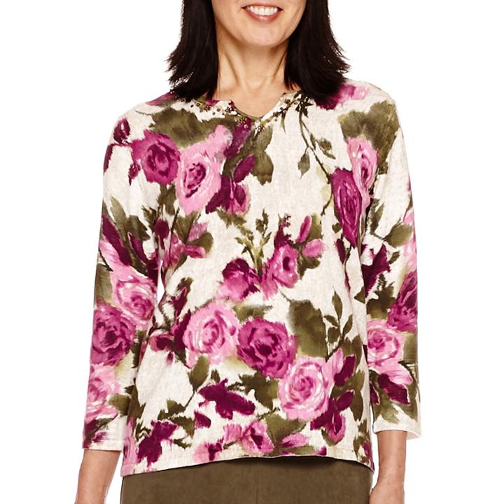 Alfred Dunner Calabria 3/4-sleeve Floral Sweater