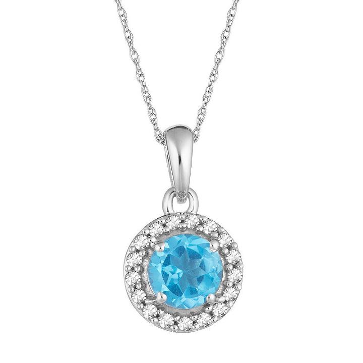 Womens 1/10 Ct. T.w. Genuine Blue Topaz 10k White Gold Pendant Necklace
