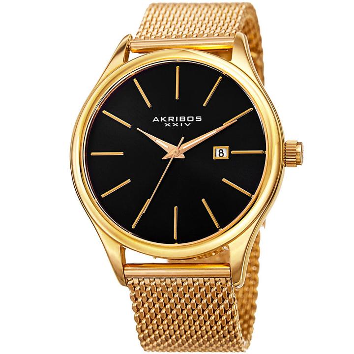 Akribos Xxiv Mens Gold Tone Strap Watch-a-959ygb