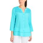 Ny Collection Lace Yoke Button Front Blouse