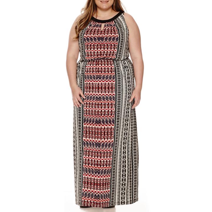 London Style Collection Sleeveless Keyhole Blouson Maxi Dress - Plus
