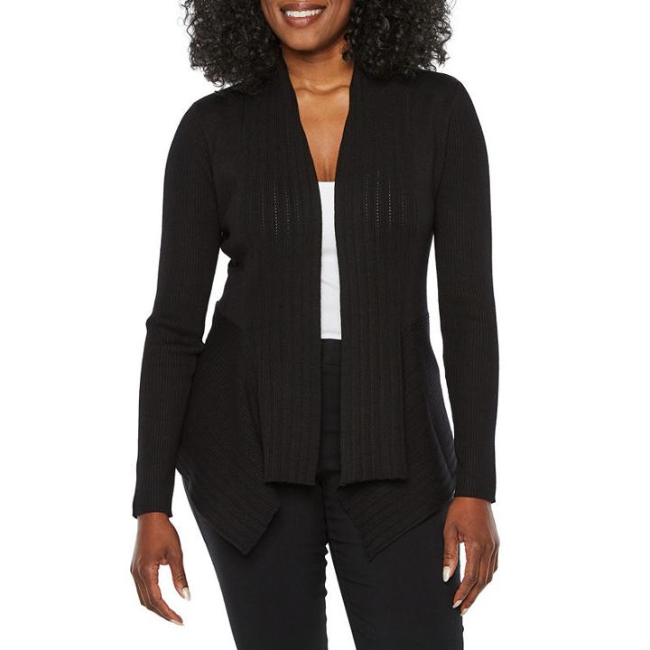 Liz Claiborne Long Sleeve Open Front Cardigan-petite